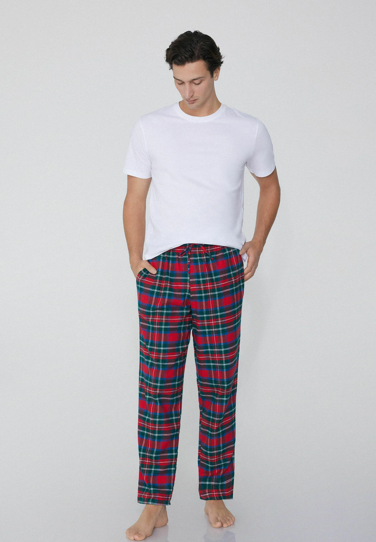 Pyjama bottoms - grau stampa check rosso verde (Unisex)